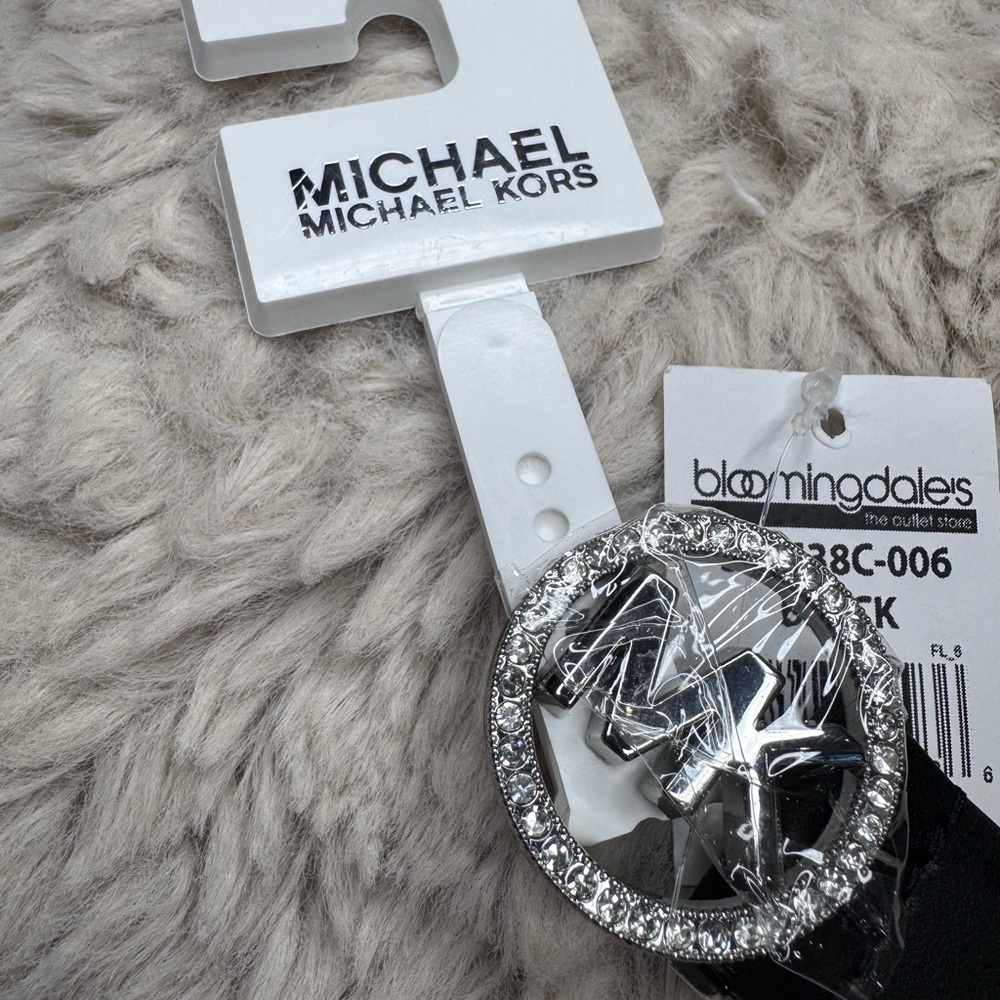 Michael Kors Black Belt with Silver and crystal Logo Buckle X1 - Picture 9 of 12
